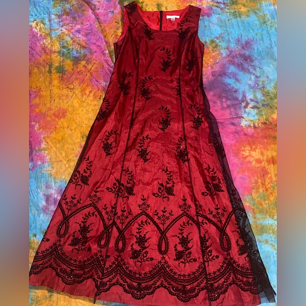 Coldwater Creek Burgundy and Black Embroidered Maxi Dress